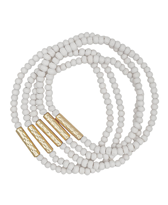 Metal Bar Accent Wood Beaded Bracelet