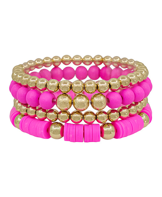4 Set Wood & Rubber CCB Bracelet