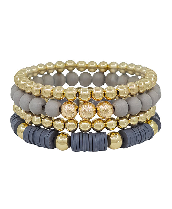 4 Set Wood & Rubber CCB Bracelet
