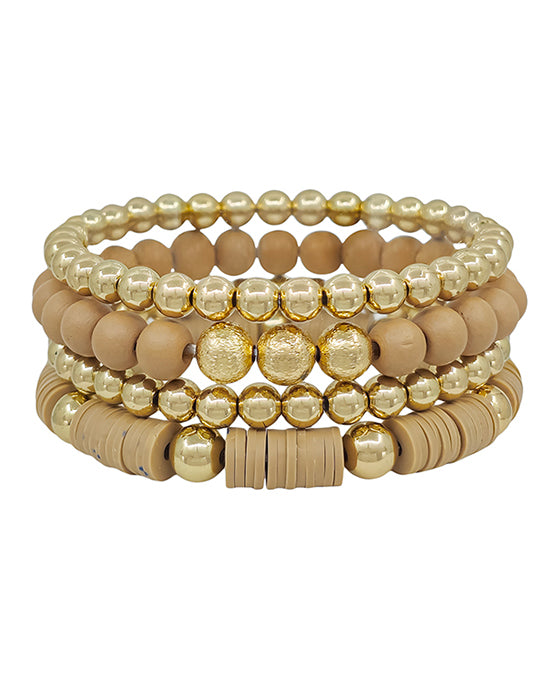 4 Set Wood & Rubber CCB Bracelet