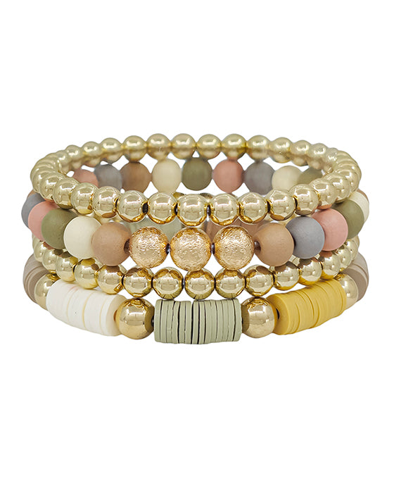 4 Set Wood & Rubber CCB Bracelet