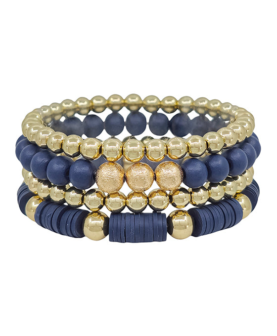 4 Set Wood & Rubber CCB Bracelet