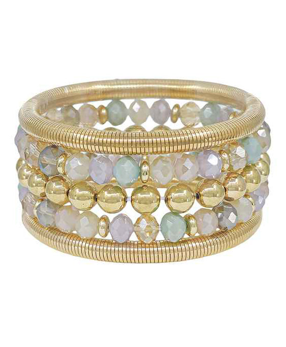 5 Set Glass Beads & Metal CCB Bracelet