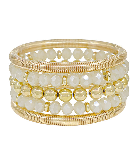 5 Set Glass Beads & Metal CCB Bracelet