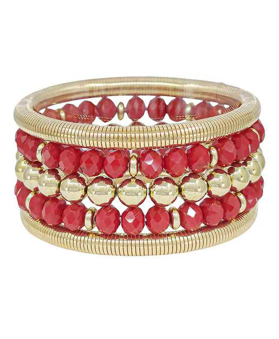 5 Set Glass Beads & Metal CCB Bracelet