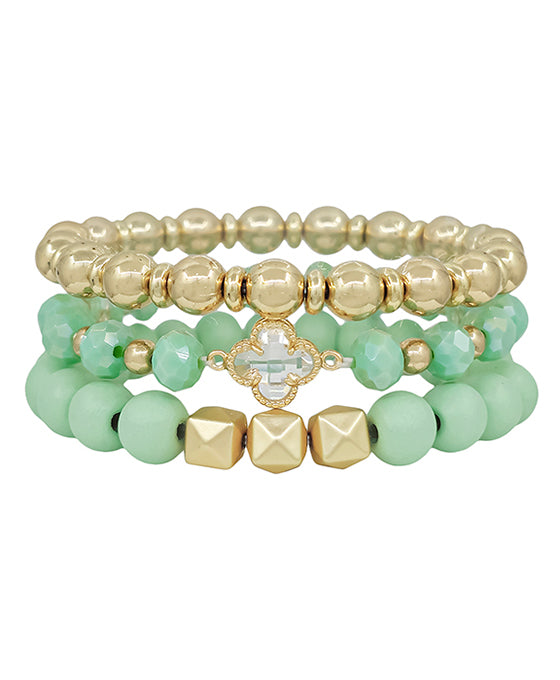 Clover Crystal Accent Wood & CCB Beads Bracelet