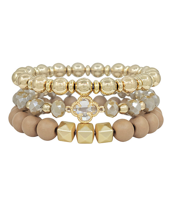 Clover Crystal Accent Wood & CCB Beads Bracelet