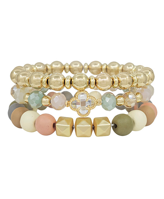 Clover Crystal Accent Wood & CCB Beads Bracelet