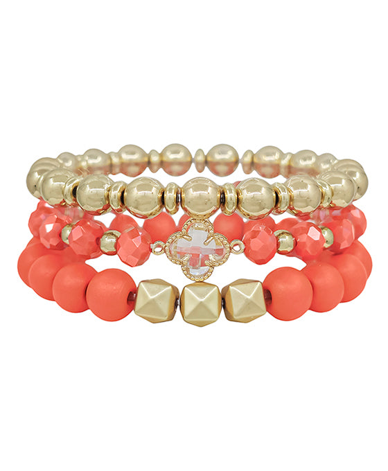 Clover Crystal Accent Wood & CCB Beads Bracelet