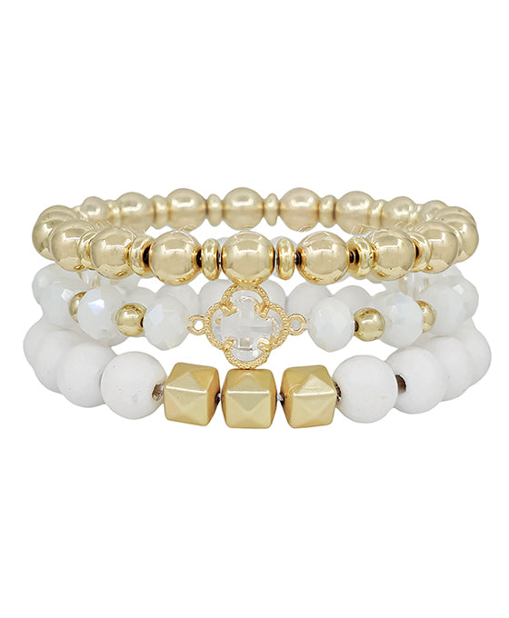 Clover Crystal Accent Wood & CCB Beads Bracelet