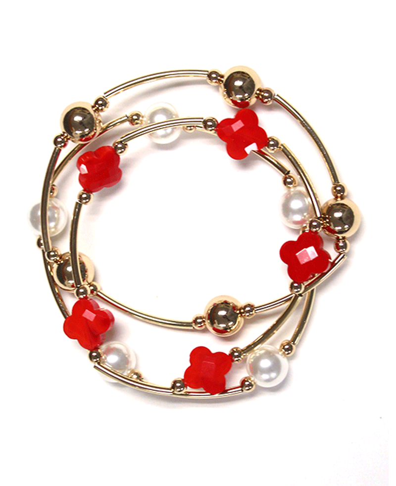 Clover Accent Wire Linked Pearl & CCB Bracelet