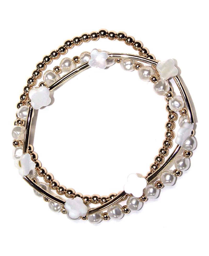 Mop Clover Accent CCB & Pearl Bracelet