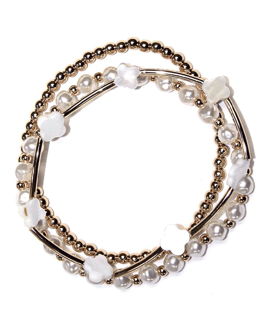 Mop Clover Accent CCB & Pearl Bracelet