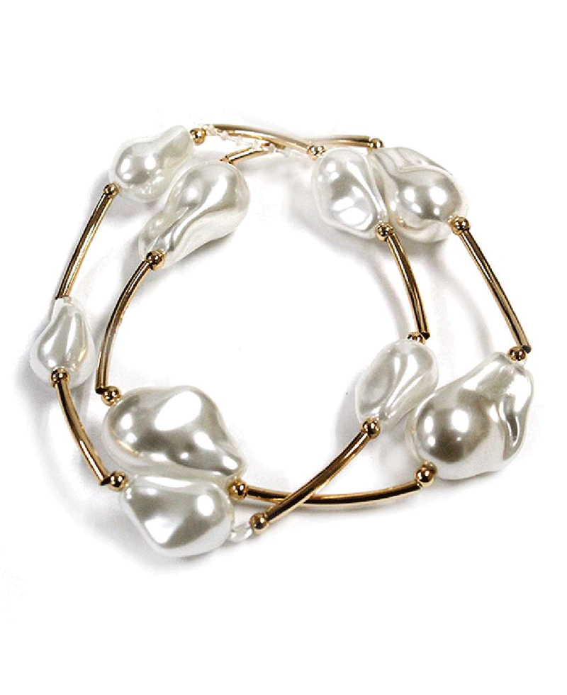 Baroque Style Pearl & Metal Links Bracelet