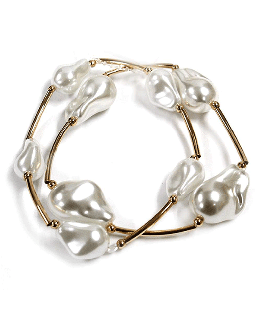 Baroque Style Pearl & Metal Links Bracelet