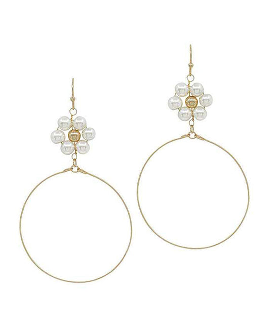 Flower Pearl Wire Earring