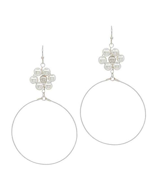 Flower Pearl Wire Earring