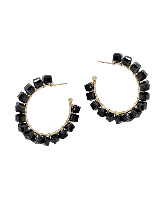 45mm Square Glass Beads Hoop Earring