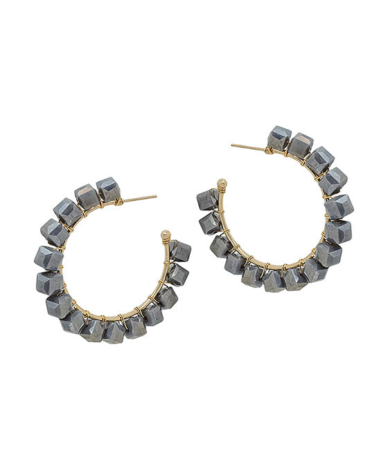 45mm Square Glass Beads Hoop Earring