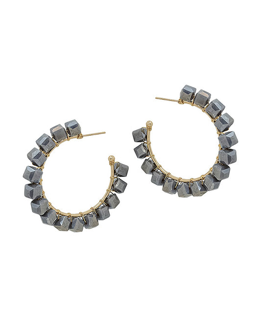 45mm Square Glass Beads Hoop Earring