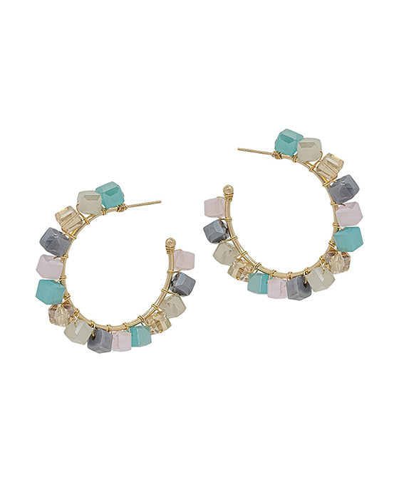 45mm Square Glass Beads Hoop Earring