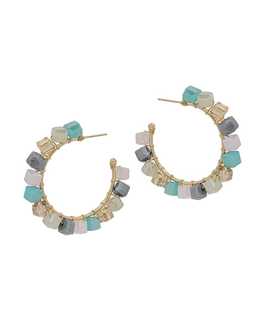 45mm Square Glass Beads Hoop Earring