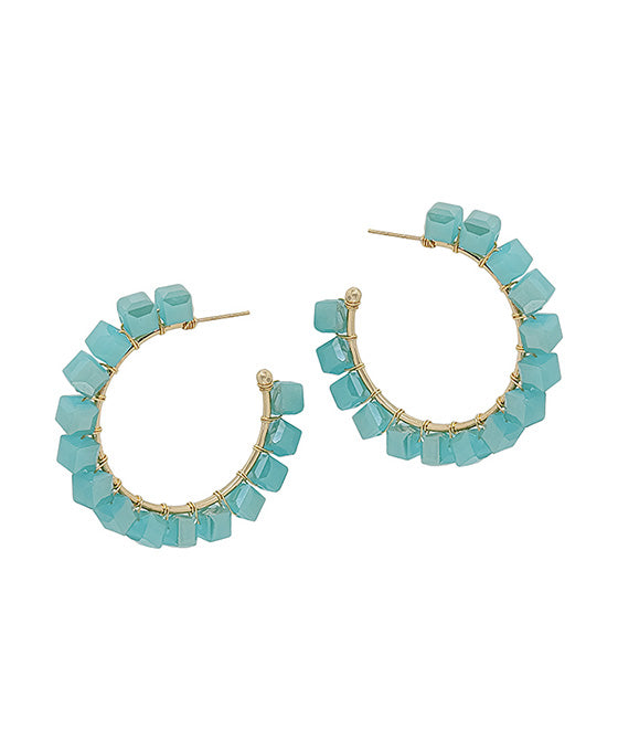 45mm Square Glass Beads Hoop Earring