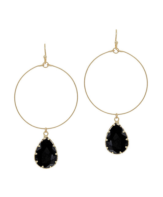 Teardrop Glass Charm C Hoop Earring