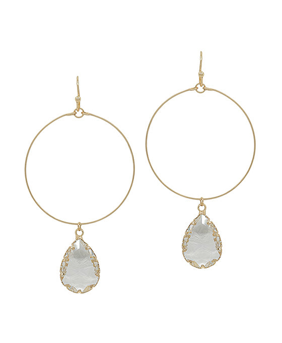 Teardrop Glass Charm C Hoop Earring