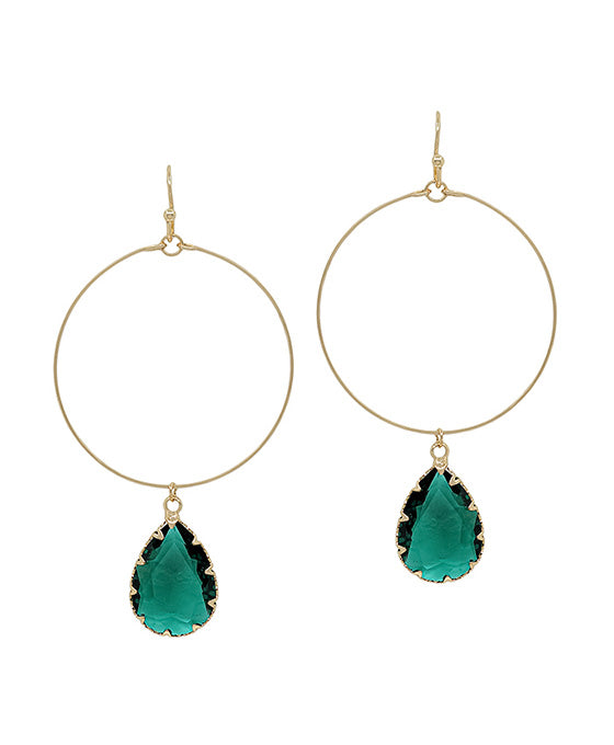 Teardrop Glass Charm C Hoop Earring