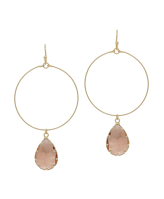 Teardrop Glass Charm C Hoop Earring