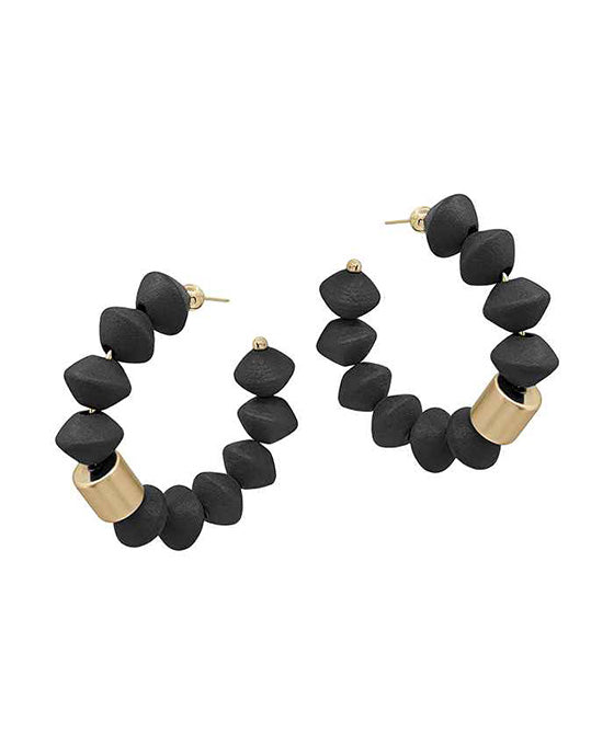 2 Inches Saucer Wood Beads w/ CCB Accent Hoop Earring
