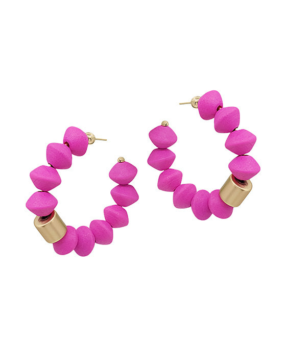2 Inches Saucer Wood Beads w/ CCB Accent Hoop Earring
