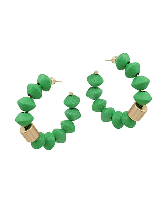 2 Inches Saucer Wood Beads w/ CCB Accent Hoop Earring