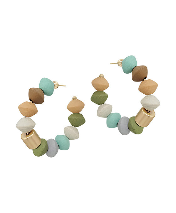 2 Inches Saucer Wood Beads w/ CCB Accent Hoop Earring