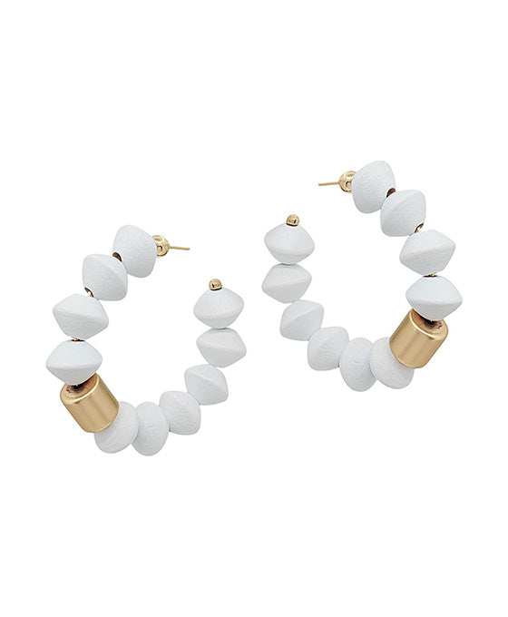 2 Inches Saucer Wood Beads w/ CCB Accent Hoop Earring