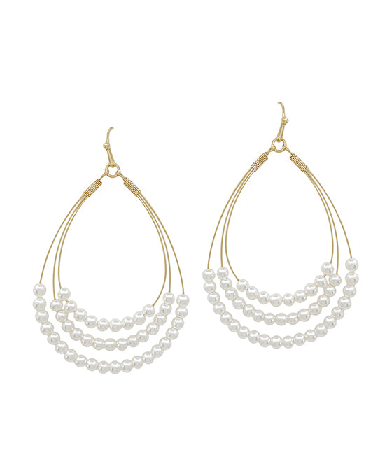 2 Inches Triple Wire TearDrop Pearl Earring