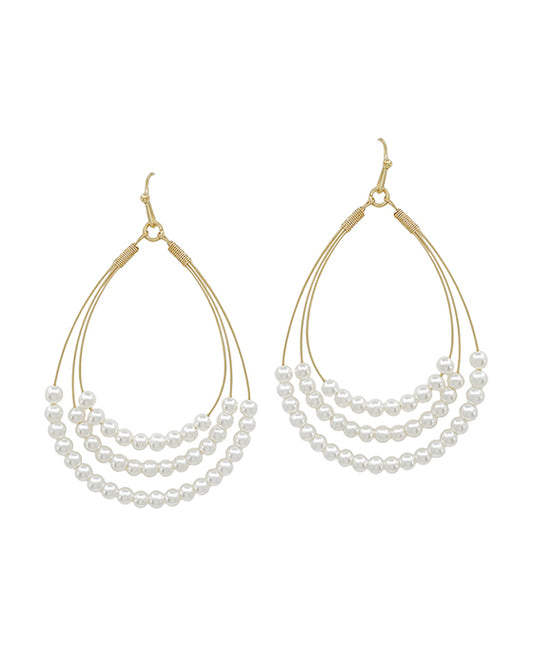 2 Inches Triple Wire TearDrop Pearl Earring