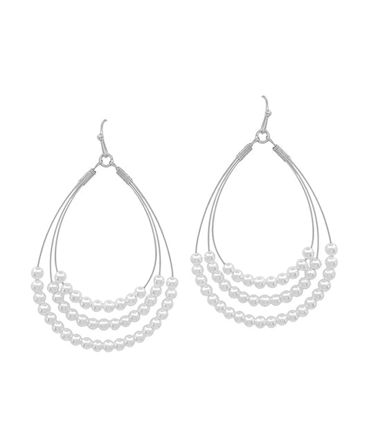 2 Inches Triple Wire TearDrop Pearl Earring