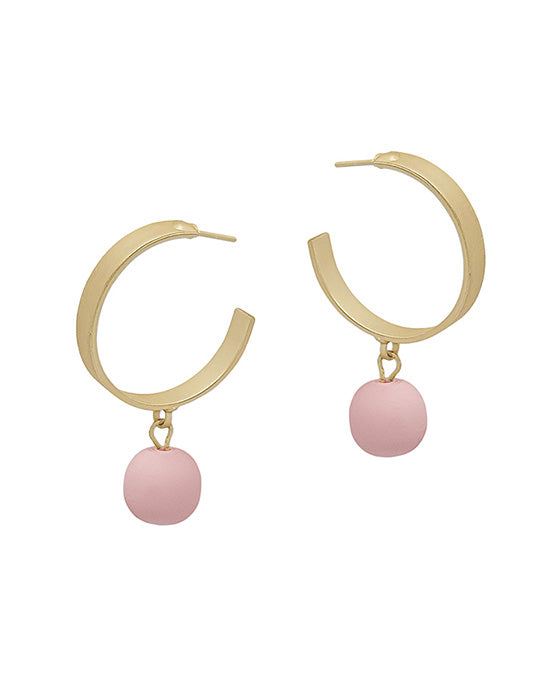 Metal Hoop w/ Clay Ball Drop Earring