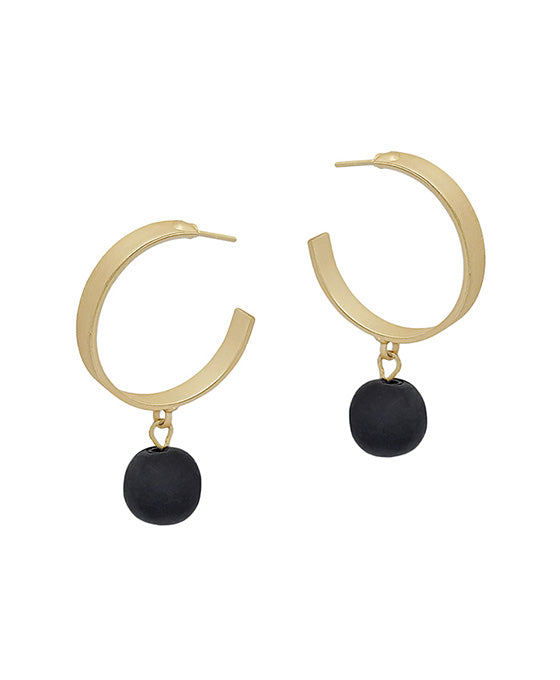 Metal Hoop w/ Clay Ball Drop Earring
