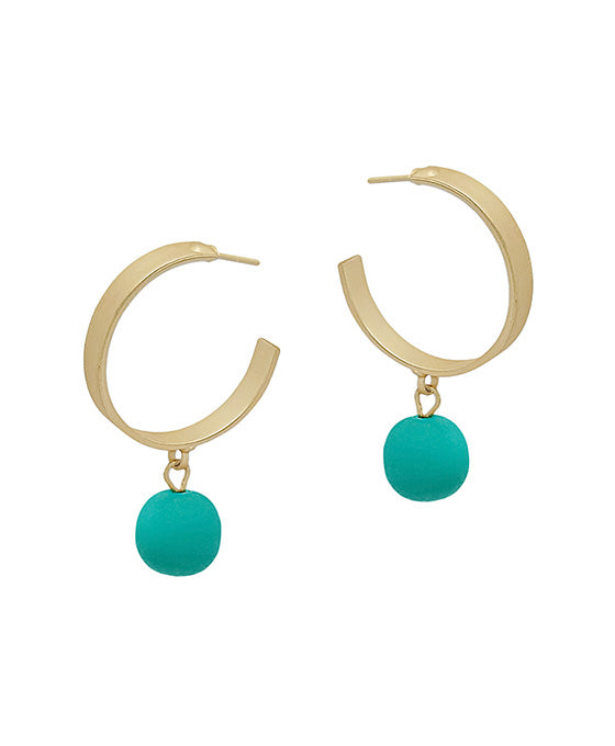 Metal Hoop w/ Clay Ball Drop Earring
