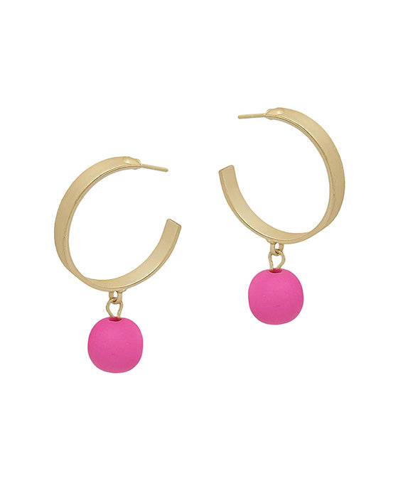 Metal Hoop w/ Clay Ball Drop Earring