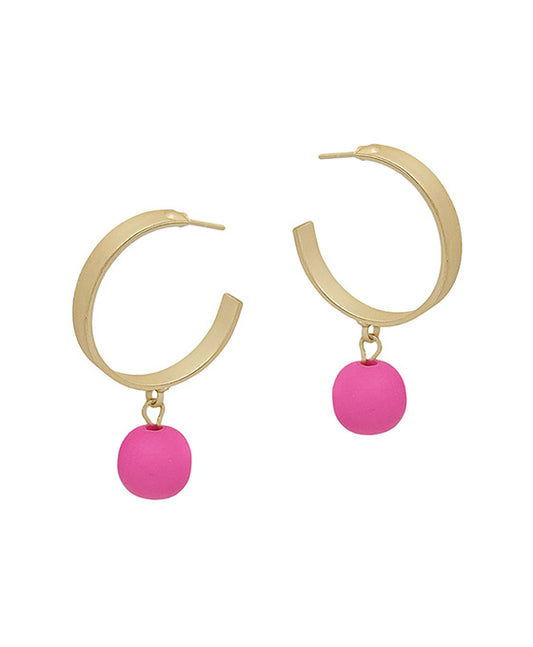 Metal Hoop w/ Clay Ball Drop Earring