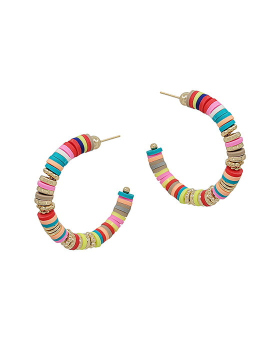 Metal CCB Accent Rubber C Hoop Earring