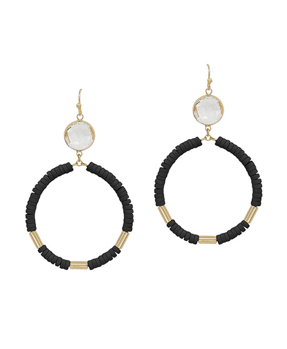 Round Wood w/ Crystal Accent Earring