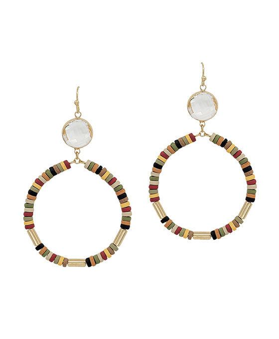Round Wood w/ Crystal Accent Earring