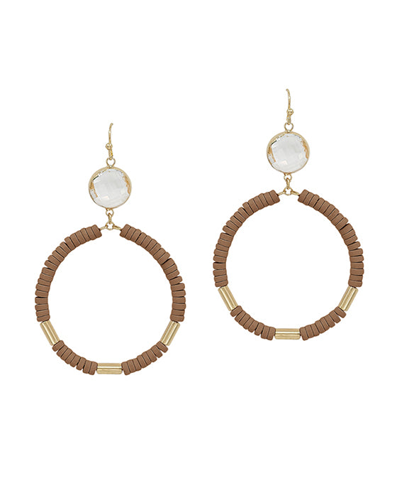 Round Wood w/ Crystal Accent Earring