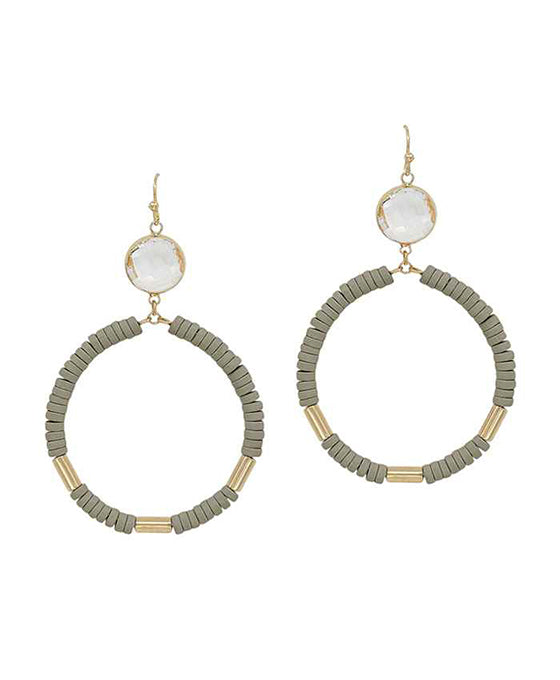 Round Wood w/ Crystal Accent Earring