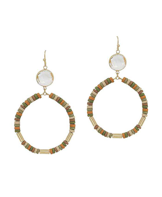 Round Wood w/ Crystal Accent Earring